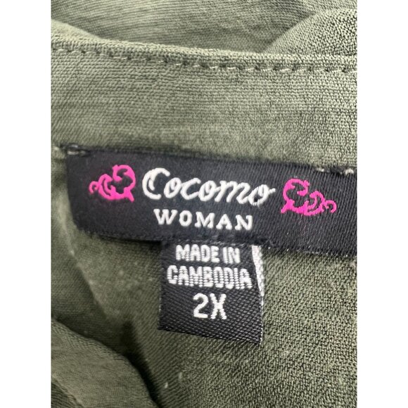 Cocomo Woman Plus Size 2X Olive Green Popover 3/4 Sleeve Blouse - Picture 3 of 8